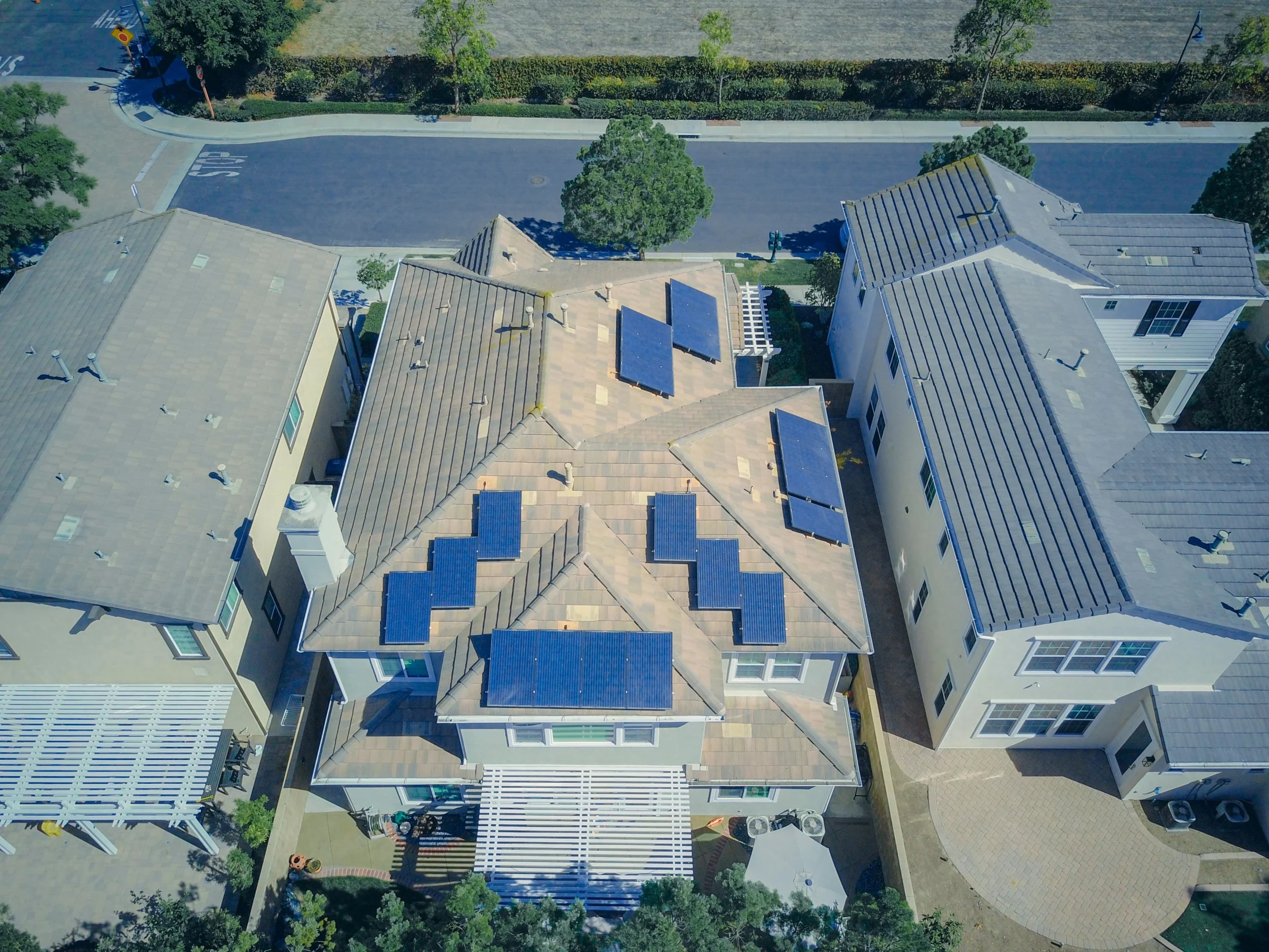 Solar panel installation on a residential roof