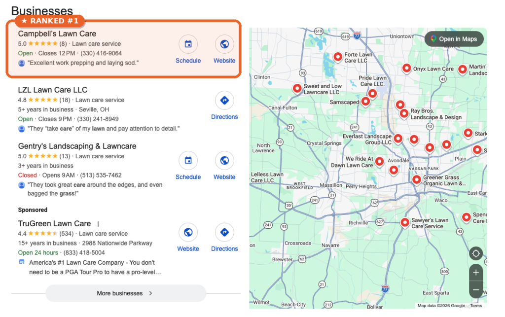 Campbell's Lawn Care ranking #1 for "lawn care near me"